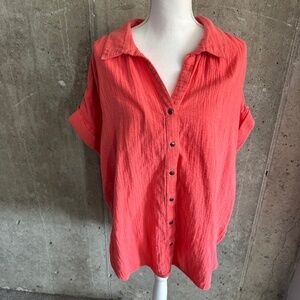 Caslon Coral Glow Cotton Camp Shirt - PLUS SIZE 1X